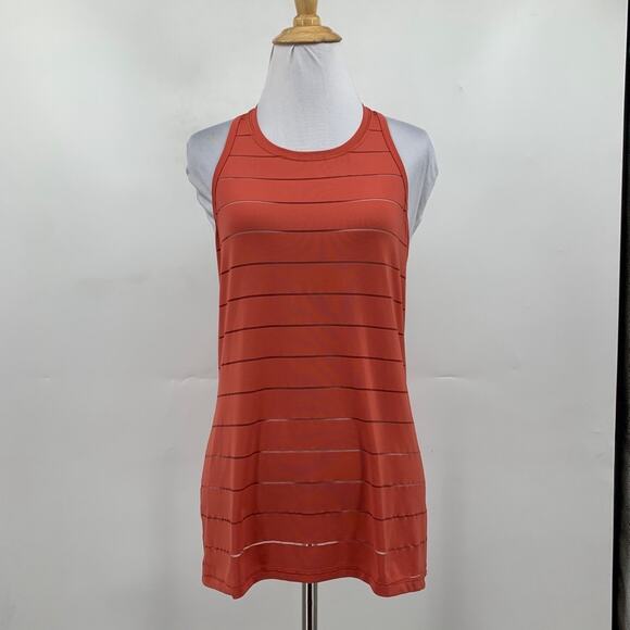 Athleta Tank Top Womens XS Terracotta Orange Mesh Panel Stripe Chi Racerback - Picture 2 of 14
